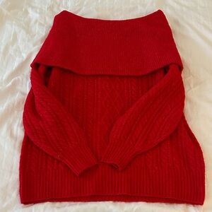 H&M RED OFF THE SHOULDER CHUNKY LONG SLEEVE KNIT SWEATER S
